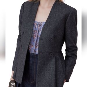 Rebecca Taylor Charcoal Grey Herringbone Double-Breasted Blazer...Size 12